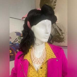 1950s Hot Pink Lady Outfit/Costume - Moto Jacket, wig, dress, shoes, jewelry